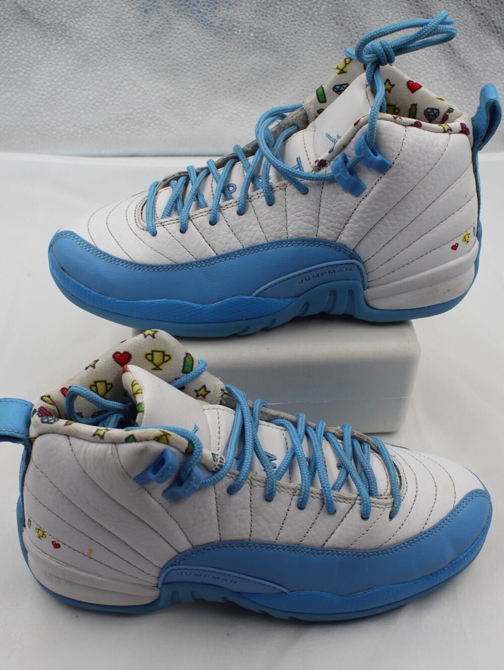 Nike Air Jordan 12 Retro GS Emoji Size 4Y Youth Athletic Sneaker White Blue